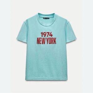 Zara Light Blue '1974 New York' vintage style Tee t shirt nwt